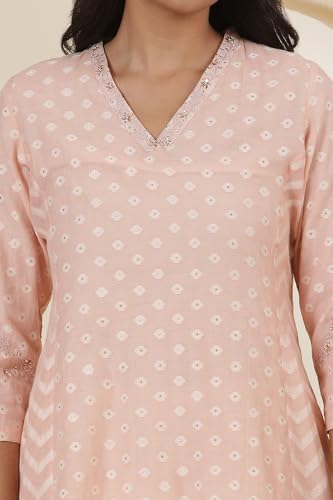 Image of W for Woman Folksong Pink Festive Geometric Print Flared Kurta