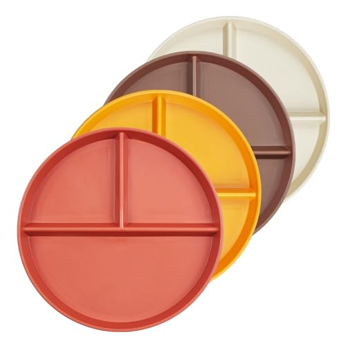 greenandlife Unbreakable Plastic Dinner Plates, 9 inch Portion Control Plates, Reusable Divided Plate Set, Microwave and Dishwasher Safe, Lightweight Picnic Plates for Adult Children Kids