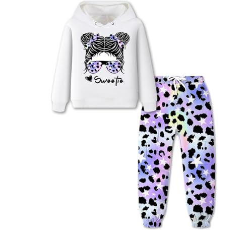 Image of Betusline Cute Outfits for Girls, Hooded Crop Top + Jogger Sweatsuits Sets, 4-14 Years