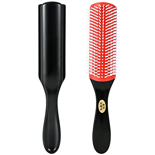 Hair Brush for Curly Natural Hair 9 row Classic Styling Travel Detangling Nylon Bristle Detangler Wet Small Mini Shower Wavy Drying Plastic Comb,Black