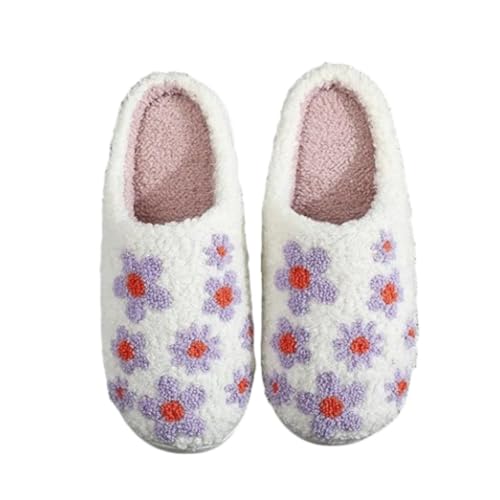 Flower Slippers Cute Lavender Floral Women Men Winter Indoor Comfortable Plush Slip-on