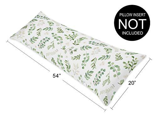 Image of Sweet Jojo Designs Floral Leaf Body Pillow Case Cover (Pillow Not Included) - Green and White Boho Watercolor Botanical Woodland Tropical Garden