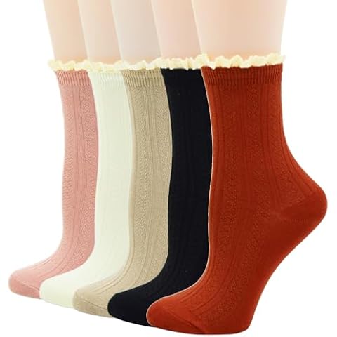 FITU Women's Vintage Trim Ruffle Frilly Cute Ankle Boot Socks 5 Pairs Pack Cover