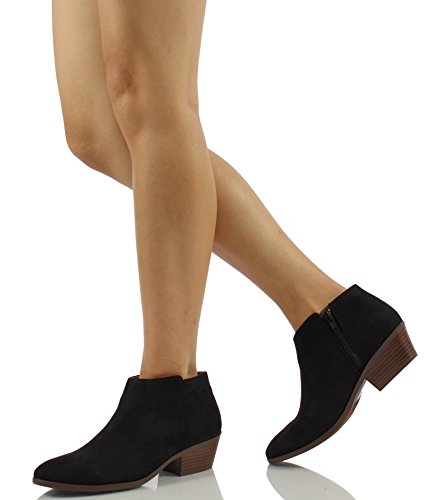 Image of Soda Women's Mug Round Toe Faux Suede Stacked Heel Western Ankle Bootie