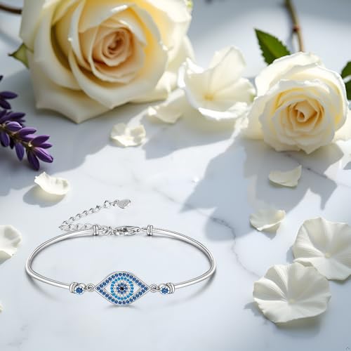 Evil Eye Bracelets for Women 925 Sterling Silver Greek Blue Evil Eye Bracelet for Protection Gifts Good Lucky Adjustable Chain Charm Jewelry3