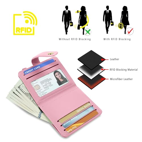 Image of Airkit Small Wallet Women RFID, PU Leather Card Holder with Keychain | Slim Compact Zipper Coin Purse for Ladies, Travel Holiday Gifts for Mom, Cute Mini Bifold Wallets