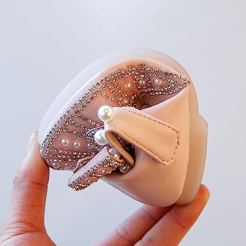 Kids Girls Pearl Sandals Spring/Autumn Solid Short Heel Crystal Bow Soft Sole Leather Elegant Mary Jane Shoes2