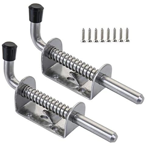 AYSUM 5 Inch/128mm Spring Latch Pin Stainless Steel Barrel Bolt Spring Loaded Locking Latch for Trailer Gate, Barn Door, Garage, Shed 2-Pack (Screws Included) Cover