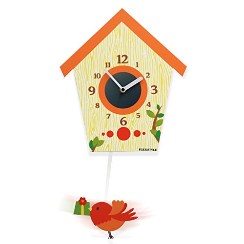 FLEXISTYLE Reloj de Pared con péndulo para niños, sin Ruido de tictac, acrílico, para habitación Infantil (Naranja) Cover