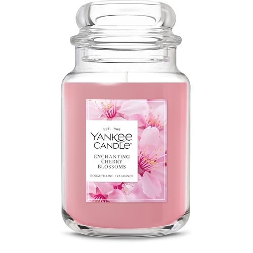 Yankee Candle Large Jar Scented Candle with up to 150 Hour Burn Time, Premium Plant Wax Blend for Consistent Burn, 22 oz Jar Candle with Room Filling Fragrance, Enchanting Cherry Blossoms