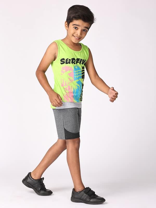 Image of TotzTouch Kids Dress For Boys T shirt | Shorts Set Summer Dress Cotton Sleeveless Tee Shirt Half Pants Clothing Set (Colors Blue, Red, Green Tops & Navy, Black, Grey Shorts) Age 1 years to 15 years