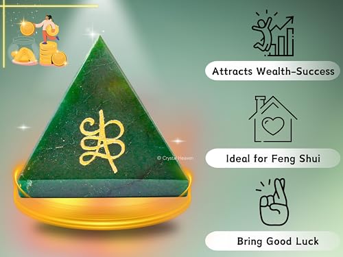 Image of Certified Green Aventurine Pyramid with Zibu Coin Money Magnet Symbols