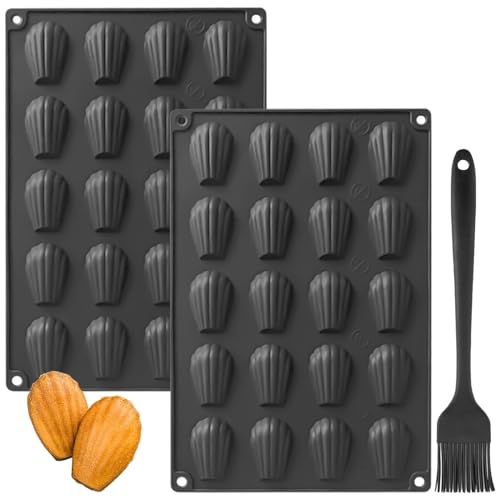 YXHZVON 2 Pièces Mini Moule Madeleine Silicone, 20 Cavités Moule Madeleine avec 1 Pinceau, Moules en Silicone en Forme de Coquille pour Biscuits, Chocolat,...