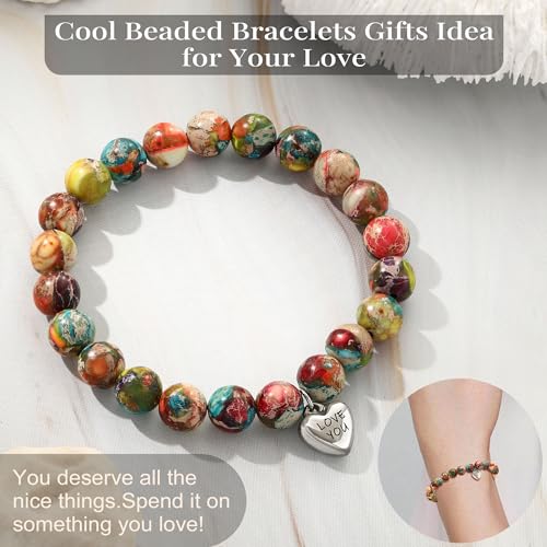 Stocking Stuffers for Teens, Christmas Gifts for Mom from Daughter Beaded Bracelets for Women Teen Girl Gifts Adjustable Charm Link Bead Birthday Graduation Gift for Her Girlfriend Sister