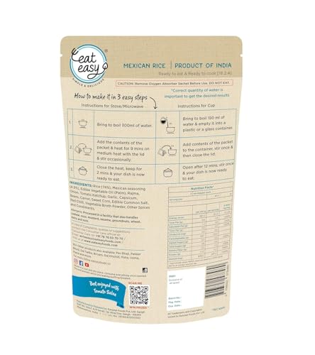 Image of Eat Easy Ready To Eat Mexican Rice- 95g (Pack of 2) Instant Food | Indian Meal, Travel Food | No Preservatives, No Added Artificial Colours & Flavours, Just Add Water and Cook