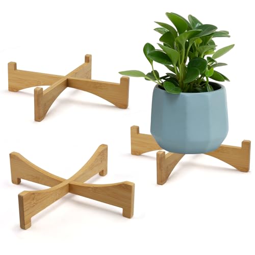 Roucerlin Paquete de 2 soportes de madera para plantas de interior, soporte de madera para macetas de 8.6 pulgadas, pequeño taburete rústico para plantas, estante elevador de mesa para exteriores