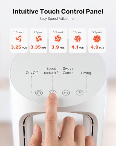 VEVOR Desk Fan Bladeless, 17 inch Office Table Fan Small Quite, 5 Speeds Adjustment, 0-9H Timer, 60-Degree Oscillation, Touch Control, Easy to Clean, Portable for Office, Living Room, Bedroom