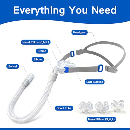 Image of CPAP Nasal Pillow Mask, Nasal Pillow Set with Detachable Headgear, Frame, Tube and 3 Different Sizes of Nasal Pillows(S,M,L)