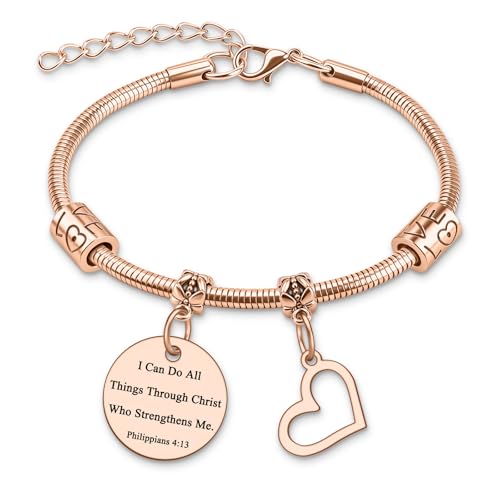 Image of Religious Bracelets for Women Friend Christian Bracelets Gift Stainless Steel Inspirational Bible Verse Bracelet for Women Religious Gifts for Friend Scripture Bracelet Christmas Birthday Easter Gift