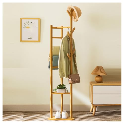 Portant d'entrée en bambou avec étagères pour sacs et chapeaux