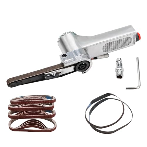 Luftbandschleifer 10mm, Druckluft Bandschleifer 330x10 mm, Pneumatisches Polierwerkzeug Schleifbänder Mini Handbandschleifer mit 25-teiligem Schleifband