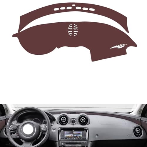 Anti-Slip Sun-Proof Dashboard Cover Compatible with Jaguar XJ 2010-2019, Premium Leather (Brown)