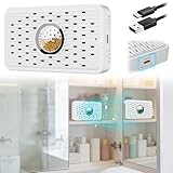 Auto Power-off USB C Rechargeable Gun Safe Dehumidifier Desiccant,Small Reusable Moisture Absorber Silica Gel Packets for 3D Printer Bathroom Bedroom Basement RV Closet Cabinet Windowsill Tent - White