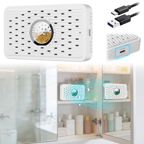 Auto Power-off USB C Rechargeable Gun Safe Dehumidifier Desiccant,Small Reusable Moisture Absorber Silica Gel Packets for 3D Printer Bathroom Bedroom Basement RV Closet Cabinet Windowsill Tent - White