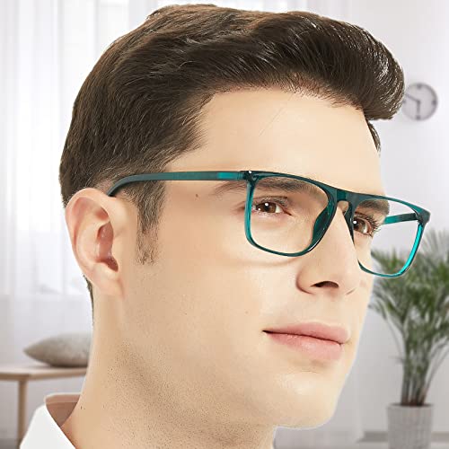 Image of Oversized Reading Glasses Men 2.50 Square Reader Light Fashion Readers 100 125 150 175 200 225 250 275 300 350 Turquoise 2.5 WEMOOTANTS