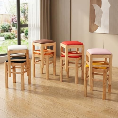 木製 四角スツール クッション付き 組立簡単 コンパクト 32×32×45cm ダイニング リビング キッチン オフィス 玄関 来客用 食事用 マルチシーン対応 (32*32*45,タイプ5) [2]