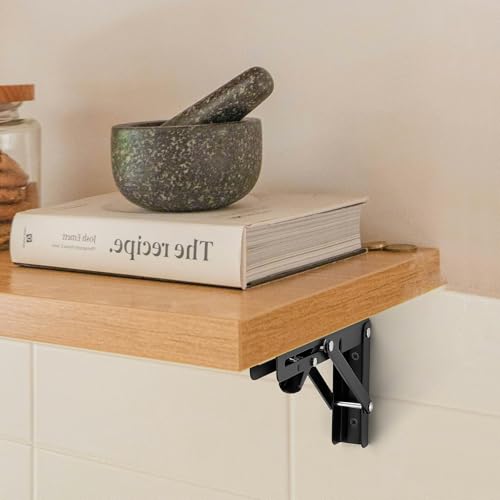 JOY DECOR 18 Inch Heavy Duty Folding Shelf Brackets, 4 Pack (2 Pairs) Collapsible Wall Mounted Brackets for Fold Down Table, Stainless Steel Folding Table Hinge, Matte Black by JOY DECOR - Image 8