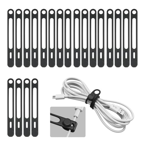 20-Pack Silicone Cable Ties Cord Organizer Reusable, Kanemc Cord Wrap Wire Organizers Cable Strap For Electronics, Even As Curtain Tie Backs Bread Ties Cable Hook For Hanging (Black)