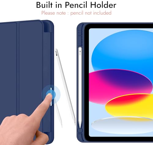 Image of Robustrion Case for iPad 11th Gen (A16) / 10th Generation Cover Case (2025 /2022), Smart Flexible Trifold Flip Stand Cover [Pencil Holder] for iPad 10th Gen / 11th Generation [Auto Sleep Wake] - Navy
