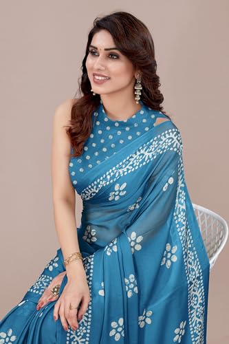 Image of MIRCHI FASHION Saree for Woman Chiffon Batik Printed | Lightweight Daily Wear Women's Office Sari with Blouse Piece (Available in 40 Colours)
