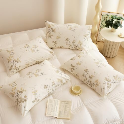 Image of ECOCOTT 4 Pack Pillowcase King Size with Vintage Wash Painting Floral Pillow Cases Set, 100% Cotton King Pillow Covers Envelope Closure (King, 20 inchx36 inch)