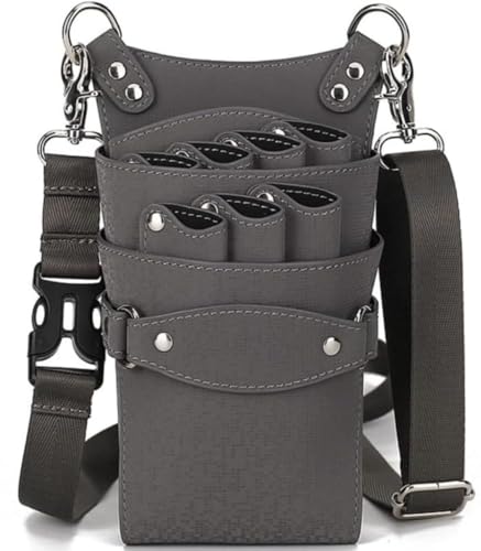 Wunnicx 美容師 シザーケース トリマー 大容量 7丁 コーム ハサミ収納 ポーチ 理容室 ウエスト ショルダーバッグ はさみ 櫛 収納 サロン 家庭用 2way トリマー ツールポーチ サロン レザー 挿し 美容師 理容師 トリマー ベルト付き (