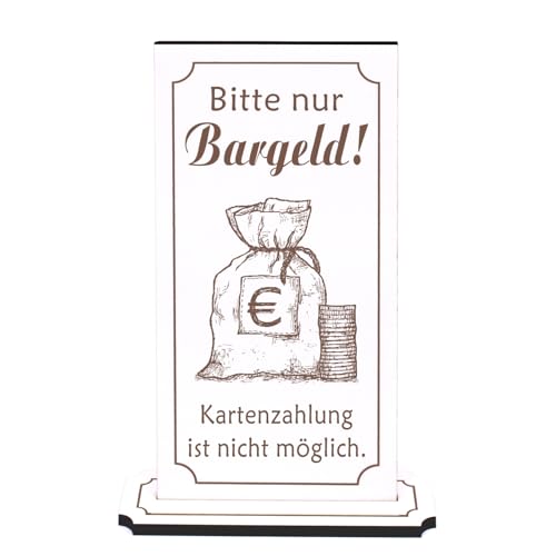 Dekolando Bitte nur Bargeld Aufsteller - Kartenzahlung ist nicht möglich - mit Motiv Geldsack Geldmünzen - Infoaufsteller Schild Geld Bargeldzahlung Hinweisschild Kasse 10 x 20 cm