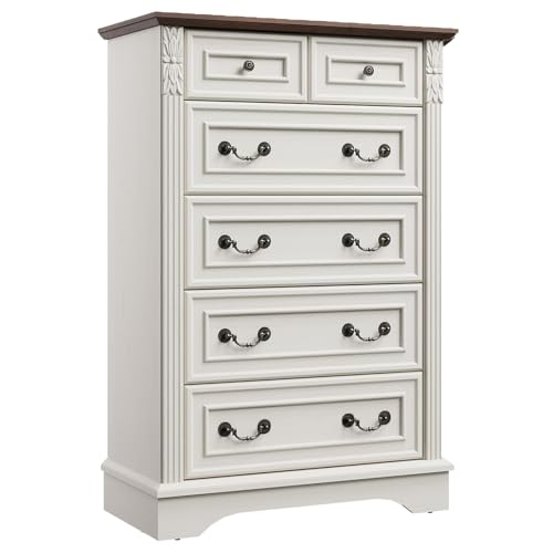 Image of BLANKSPACE Farmhouse Dresser with 6 Drawers, Antique White Dresser for Bedroom, Hallway, Living Room, or Office Storage