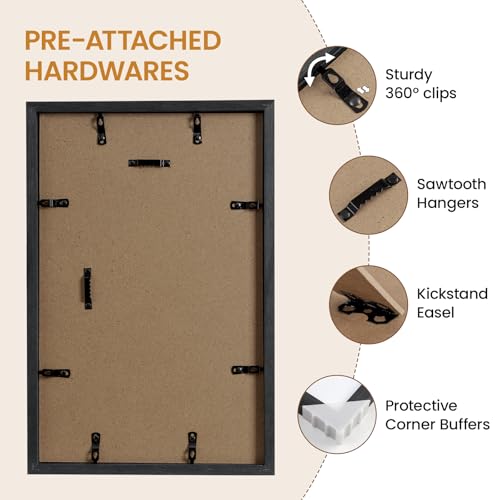 Image of 9x14 Picture Frame,Solid Oak Wood 9 inchx14 inch Photo Frame, Black Color Tempered Real Glass 9 by 14 Wooden Frames with No Mat,14x9 Picture Frames for Wall or Tabletop Display