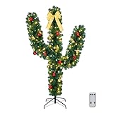 VINGLI 5ft Cactus Christmas Tree with Lights, 110 LED Lights & 400 Tips, Pre Lit Artificial Christmas Tree for Holiday, Party and Home Decoration