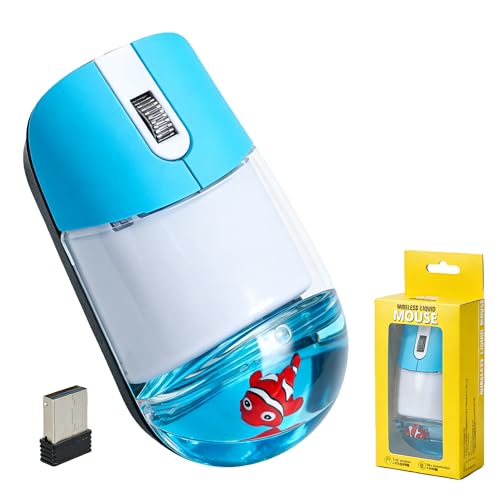 Souris Sans Fil Liquide Mignonne, Silencieuse Légère Portable Transparente Optique Rétro Aqua Souris avec Poisson Clown Flottant, pour PC Ordinateur...