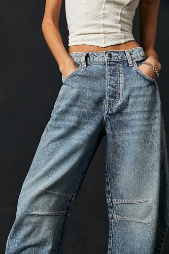 Women's Wide Leg Jeans Barrel Vintage Casual Boyfriend Baggy Ankle Denim Pants Y2K2