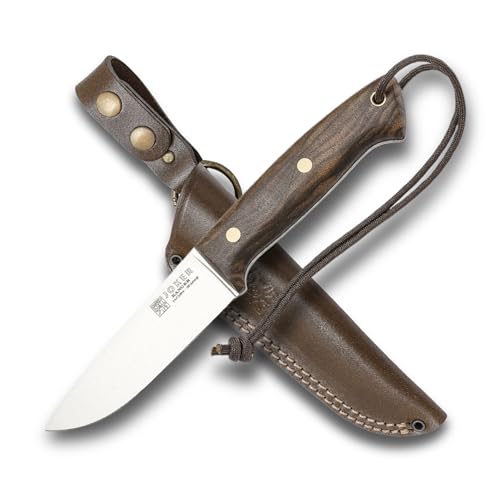 Joker Ranger Hunting Knife CN144 – 4.3'' Stainless Steel Blade, Walnut Wood Handle, Brown Leather Sheath – Outdoor Knife for Hunting, Fishing, Camping & Hiking