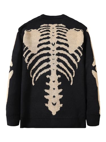 SHENHE Men's Skeleton Pattern Cardigan Sweaters Long Sleeve Unisex Outwear Knitted Coats2