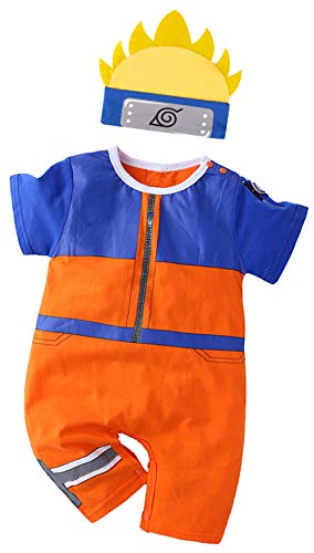 Bebkuebe Naruto Outfit Baby Costume, Cute Infant Toddler Onesie Cool Newborn Cosplay Romper Cartoon Pajamas Clothes (Orange, 12-18 Months)