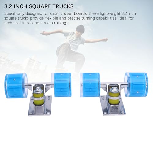 KKPLZZ 3,2-Zoll-Skateboard-Achsen- und -Rollen-Set, 3,2-Zoll-Achsen aus Aluminiumlegierung mit PU-Longboard-Rollen-Kombination für Cruiser (Blau)