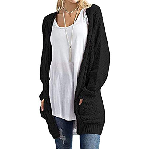 Women Cardigan Open Front Long Sleeve Sweater Boho Knit Comfy Soft Chunky Autumn Winter Solid Outwear Black