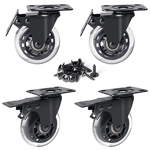 Hirate 3 inch Top Plate Casters, 4 Pack Heavy Duty Swivel Caster with Safety Dual Locking No Noise Polyurethane Replacement for Moving Home Furniture Table Dolly