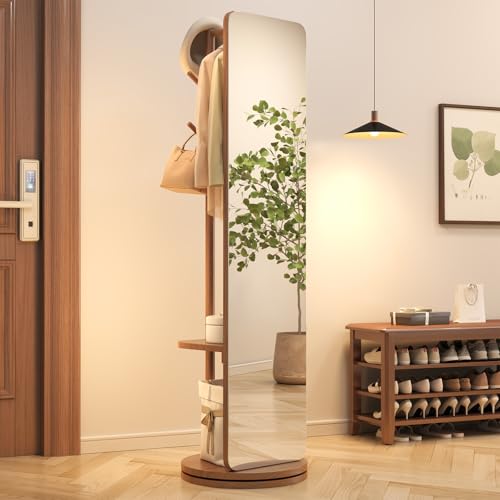 Image of AnywaysWood 70 inchx19 inchFull Length Mirror with Stand,Coat Rack with Mirror,Solid Wood Floor Mirror,Swivel Mirrorfor Bedroom, Living Room, Cloakroom (Deep Walnut, 69 inch L x 16 inch W)
