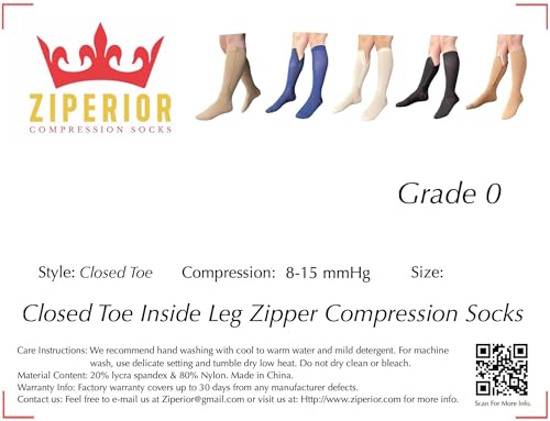 Image of 8-15 mmHg Compression Grade 0 Calf Inside Leg Zipper Closed Toe Socks (White, 3X-Large)